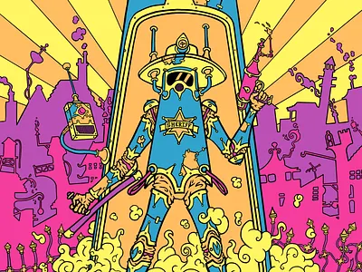 Sheriff cartoon character character concept design fantasy illustration justice police poster retro sheriff steampunk vector