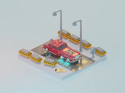 Futuristic Limo in daylight 3d blender3d diorama future futuristic hover isometric isometric design isometric illustration limo low poly lowpoly neon