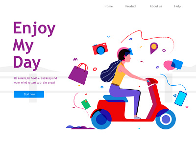 Enjoy my day electric vehicle girl illustration web