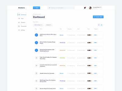 Brified.io - Project's Brief Management Platform branding brief clean dashboard debut doc grid hijr list managment pagination table team ui design ux web