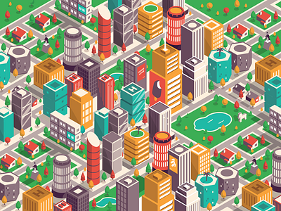 Isometric city advertising alexandrov alexandrovi city cityscape huliganio huliganio studio huliganio team illustraion isometric isometric illustration isometry landing page managment marketing new york park plant town vector