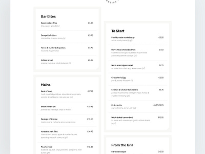 Harts Head - Menu design eat food layout menu typography ui user experience user interface ux web website design