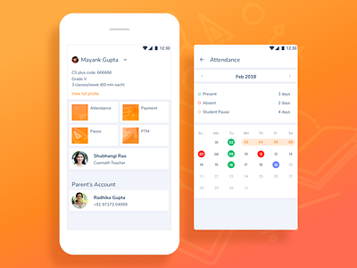 Student Profile - student management android app design attendance calender mobile app design mobile ui profile page school app students ui