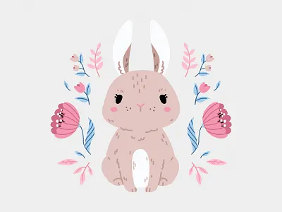 Bunny adorable animal bunny children cute floral flowers kawaii kids pink scandi