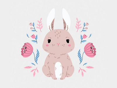 Bunny adorable animal bunny children cute floral flowers kawaii kids pink scandi