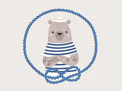Ahoy captain animals bear children cute grey marines sailor sea seaside tattoos