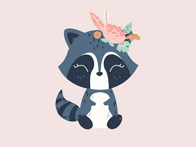 Bohemian Friends Raccoon animal animals bohemian children cute floral flowercrown flowers kids raccoon