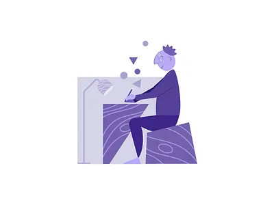 Writer character design desk illustration minimal reader work writer