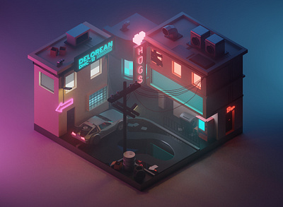 CYBERPUNK 3d art 3d artist 3dillustration blender3d cyberpunk delorean diorama synthwave