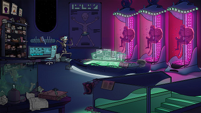Colosseum galactica - Clinic mockup 2d art aliens cartoon clinic colosseum dark environment high details illustration interior medical moody sci fi skeleton space videogame