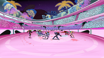 Colosseum galactica - Match mockup 2d art aliens cartoon colosseum environment illustration interior mockup sci fi space videogame