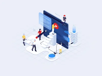 Isometric illustration for a video streaming platform app digital product illustraion isometric madesense platform streaming video website