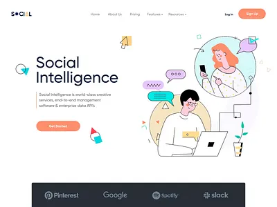 Social Intelligence - Landing page animation app app design clean collaboration data data app home page illustrations landing management minimal network service social social media ui web design website