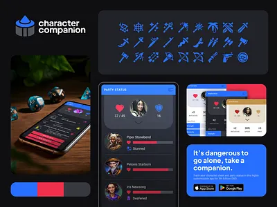 Character Companion Brand app branding character color palette colors design figma game graphic design icon icon pack illustration logo mobile rpg tablet typography ui ux vector