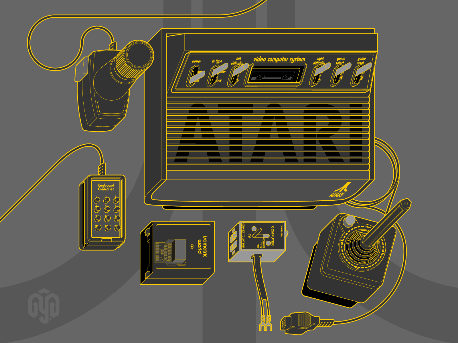 Atari 2600 in 45-degree Oblique Projection 45 degree projection 70s 80s adobe illustrator atari 2600 axonometric gaming illustration geometry art instructional design isometric isometric design joystick oblique projection pixel perfect retro gaming technical drawing technical graphics technical illustration vector graphics wire