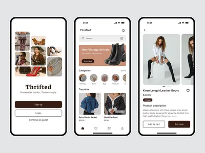 Thrifted – A thrift-focused e-commerce UI exploration. app design design e commerce interface sign in ui ux