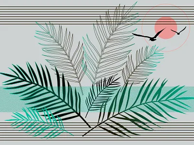 Tropical Harmony botanical illustration graphic design gulls leaves lines tropical leaves