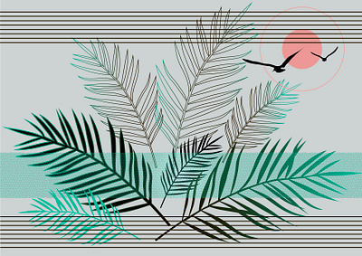 Tropical Harmony botanical illustration graphic design gulls leaves lines tropical leaves