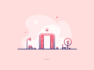 Check-ins illustration check in city door entrance gym illustration sport tree