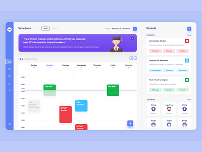 Lessons Schedule app calendar colorful dashboard design lessons planner schedule schedule app scheduler teacher ui user experience user interface ux web