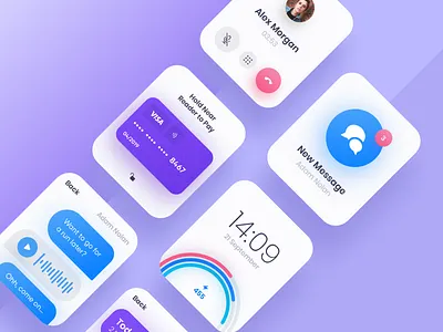 Watch screens app blue clean design gradient minimal mobile pink round ui ux watch white