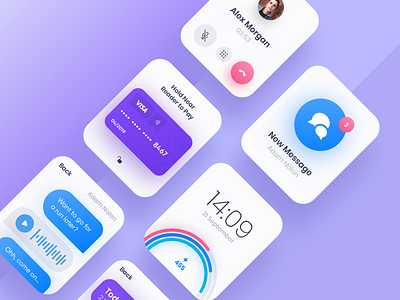 Watch screens app blue clean design gradient minimal mobile pink round ui ux watch white