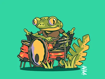 Jamming Frog cartoon drums frog illustration music