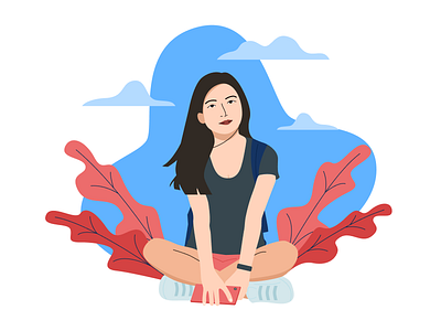 Duduk sila. daydreaming design flat design girl illustration sitting traveler ui design vector