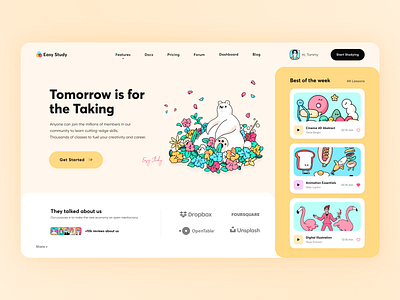 Design Learning Platform App // Main Screen app design application clean course dashboad desktop education app homepage illustration learning lesson main minimal platform student study ui ux web yellow