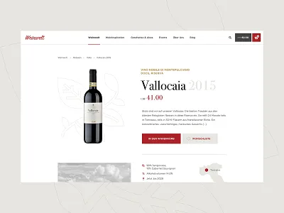 Product Page - Weinwelt basket interface product product page rotwein ui vallocaia web design website wein weinwelt wereld wijn wine
