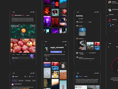 Heartbout App activity blockchain crypto crypto wallet dark feed heart icons mobile design mockup post profile social app socialmedia tags ui ux