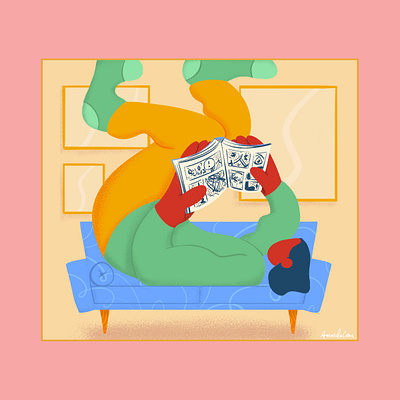 Reading comics couch digital art illustration photoshop reading relaxing sunday