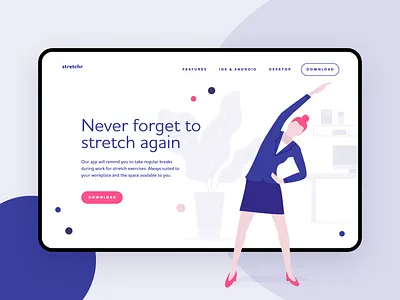Stretch break reminder tool - landing page app blue break clean landing page landingpage pink purple red reminder reminder app stretch tool