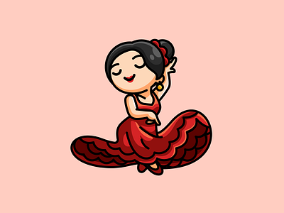 Flamenco Dancer ballerina elegant beauty beautiful cartoon comic character mascot child children confident entertainment cute fun funny dance dancing female girl flamenco dancer happy music illustrative illustration latin samba logo identity lovely adorable pretty charming red dress sketch process spain spanish woman women