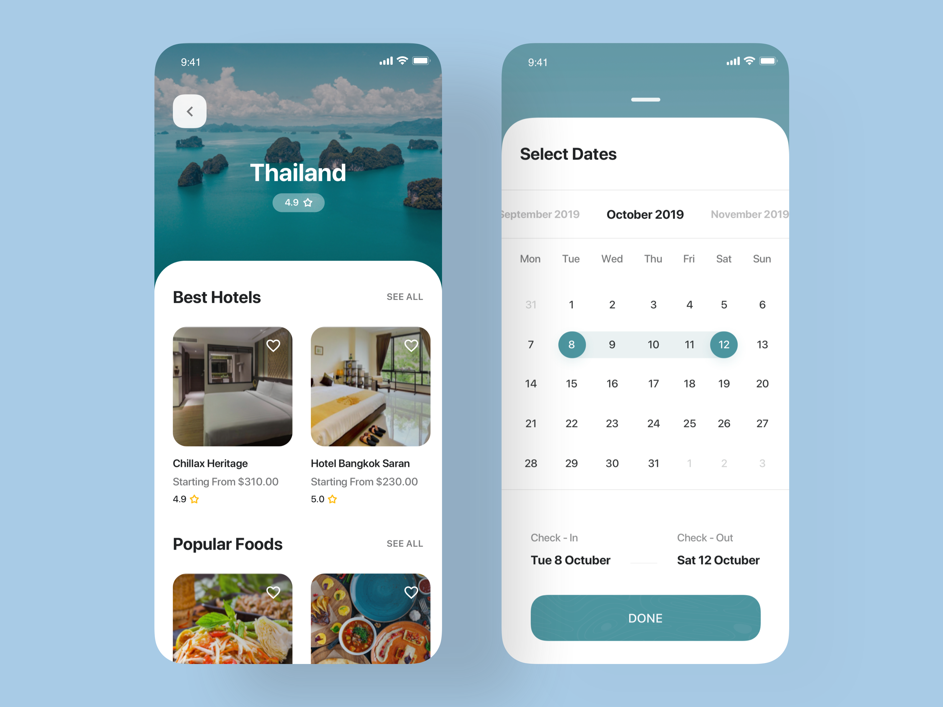 Example of Travel app UI Kit