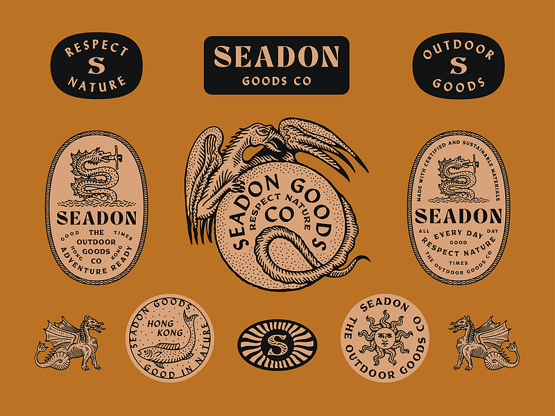 Seadon Goods apparel brand design branding dragon graphic illustration land marks monster outdoor sea typography