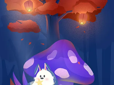 Late autumn night autumn autumn flyer design drawing evening forest illustrations painting rabbit stars 宅小兔