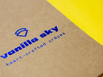 Vanilla Sky branding color crepes design foil stamp logotype restaurant typeface