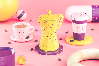 Coffee Experience 3d abstract cinema 4d coffee coffee beans colorful design illustration moka octane render product take away