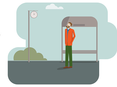 Man in the Orange Jacket beard bus stop clocks jacket man minimalism person traffic waiting