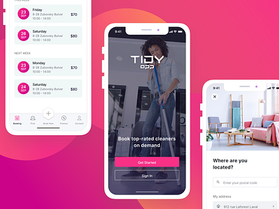 Tidy App Design app app design beauty branding clean cleaning interface ios ios 13 iphone 11 login mobile app mobile app design onboarding pink popular design tidy trending ui uber ui design