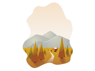 Autumn landscape autumn farm flat illustration landscape mountains ui vector
