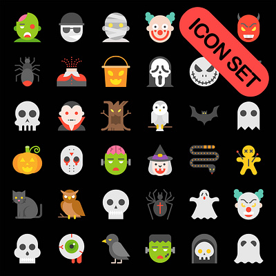Halloween vector Icon set 31 background banner bat black card cartoon celebration character cheerful children costume cute decoration devil dracula flyer friends fun halloween