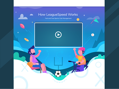 LeagueSpeed Video Page basketball biking football gradient illustration landing landing page league management responsive sports ui uiux vector