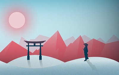 Hermit Mode hermit illustration mountains pink samurai snow sun vector winter