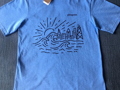 Patagonia Chicago T shirt chicago city illustration cityscape design drawing illustration lake michigan line art merch design merchandise patagonia rei simple t shirt