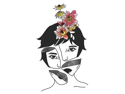 woe is she black ink feminism floral illustration illustrator ink minimal watercolor