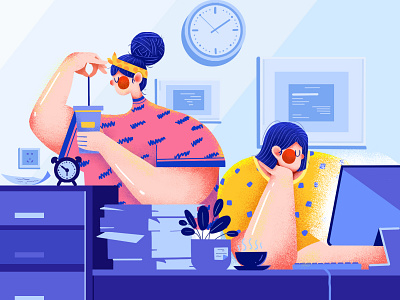 Office Life-3 blue couples design girl girls illustration life logo office time ui ux yellow