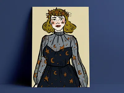 Green Witch character character design creepy design digital art drawing dress fashion illustration illustrator ipad pro portrait procreate star starry stars texture witch woman women