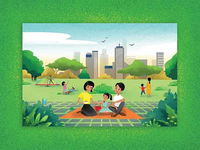 Day at the Park city design family green illustration kids leaves park picnic playground trees